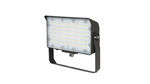 Black mini flood light with yoke bracket in a white background