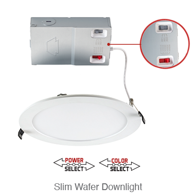 Circa 4 Inch LED Slim Wafer Down Light, 870 Lumens, Wattage Selectable 8.5W/9.5W/10.5W, 120-277V, CCT Selectable: 2700K/3000K/3500K/4000K/5000K