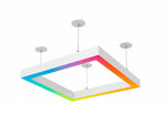 Modern white square ceiling light with vibrant rainbow led edges featuring rgbw beam connector in white finish