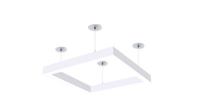 4x4 Square Pattern LED Linear Direct/Indirect Pendant Fixture, 29,900 Lumens, 260 Watt, 120-277V, 4CCT Selectable, White or Black Finish