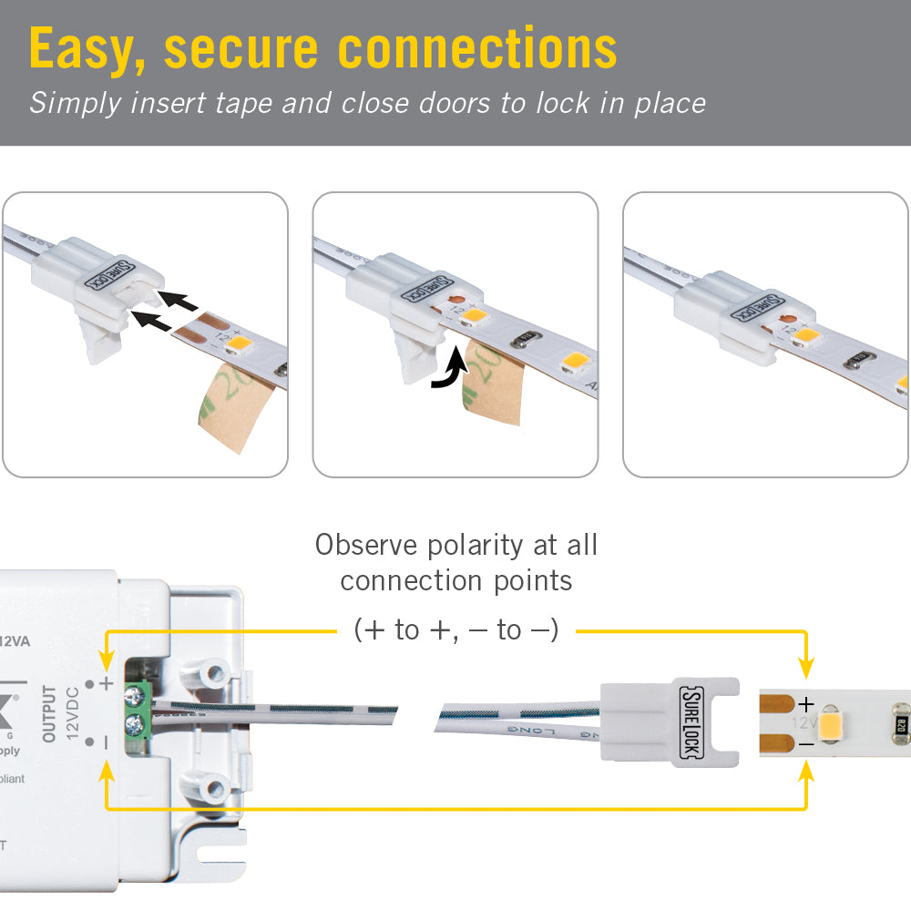 3 Pack SureLock 2 Pin LED Strip Light Extension Connector