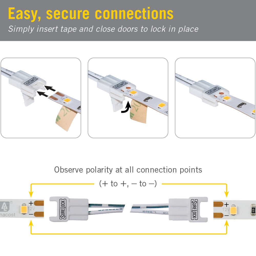 5 Pack SureLock 2 Pin LED Strip Light Wire Lead Connector