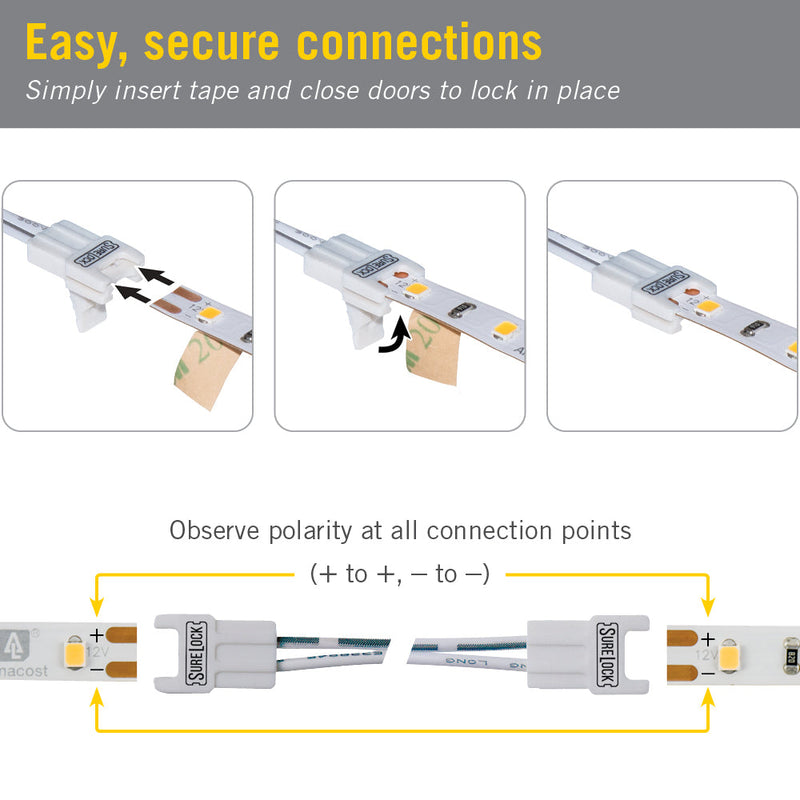 2 Pin Led Rope Light Connection SureLock 2 Pin LED Tape Light Wire Lead Connectors | Warehouse-Lighting.com