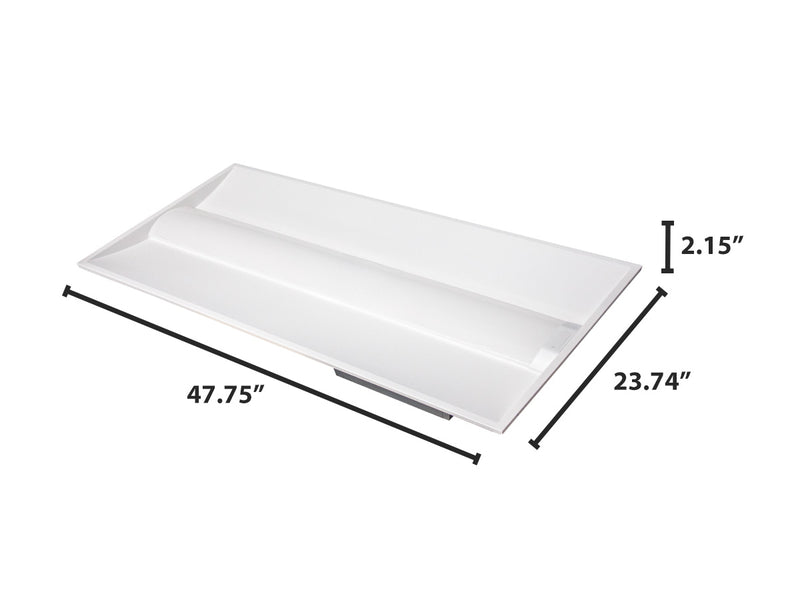 White rectangular tray with two compartments for 2 x 4 foot concord led center basket troffer adsm ez1 model