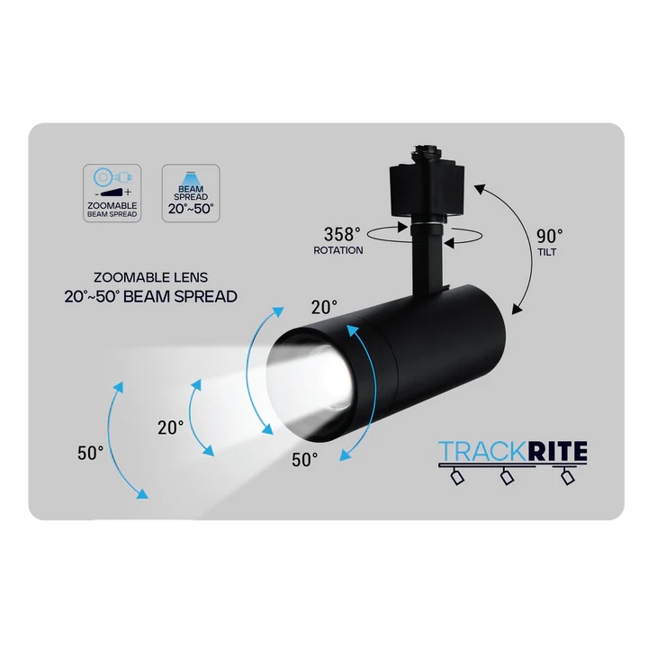 3" Zoomable H-track Head, 2100 Lumens, 30W, CCT Selectable, 120V, Black, White or Brass Finish