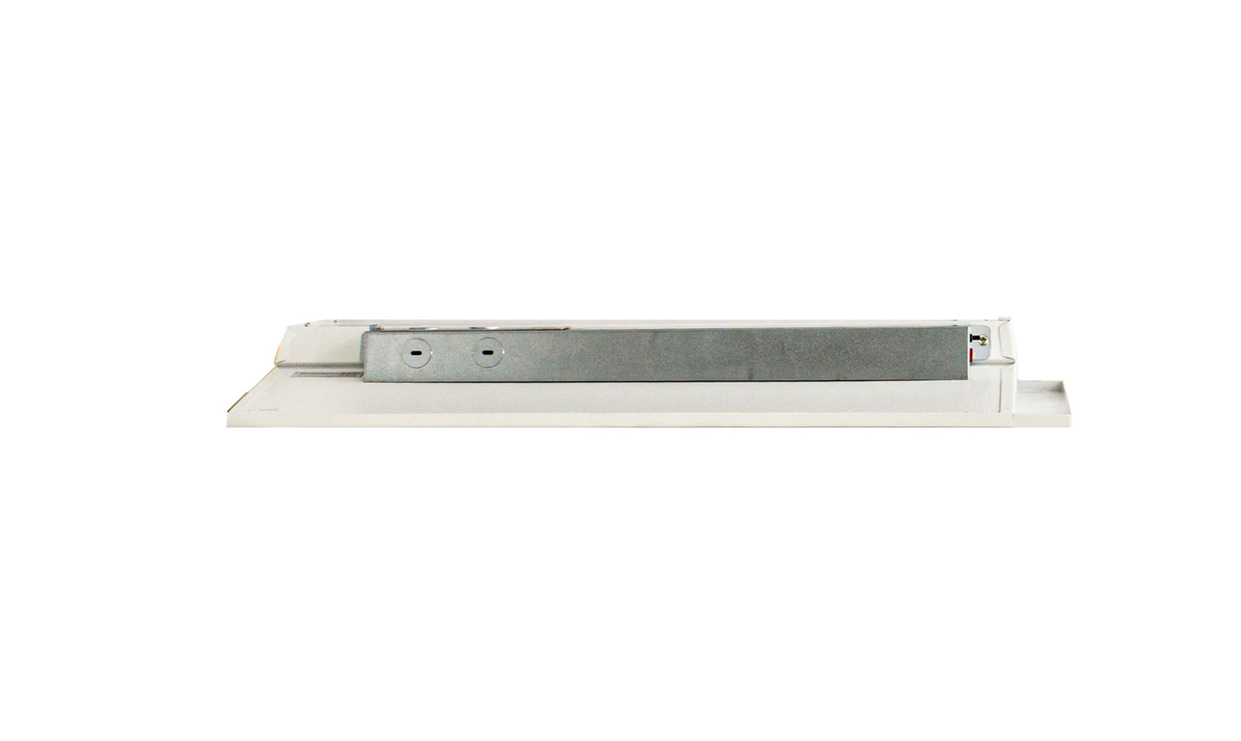 White plastic drawer slide with metallic silver track and mounting brackets for 2 x 2 foot led selectable color temp troffers