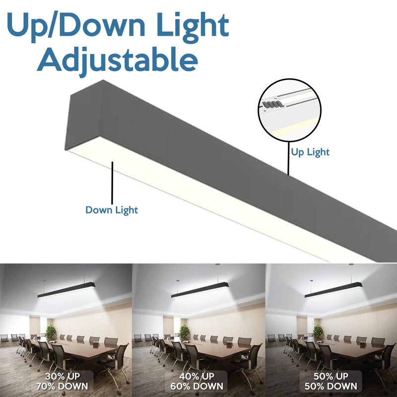 4 FT LED Direct/Indirect Suspended Linear Fixture G2, 6900 Lumen Max, Wattage and CCT Selectable, 120-277V, Black Finish