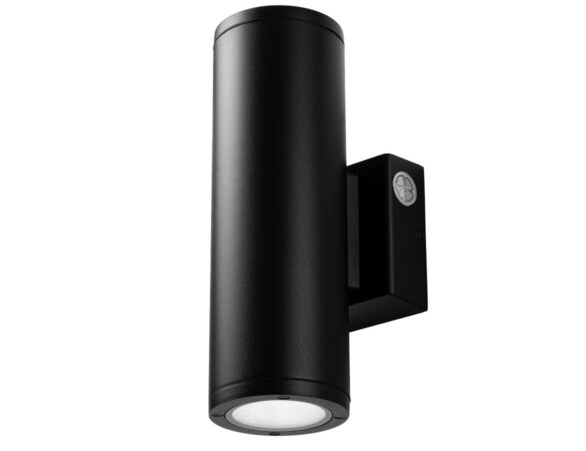 Black led wall cylinder light with sleek modern design and circular sensor on mounting bracket 2pk 4 inch 3000 lumens