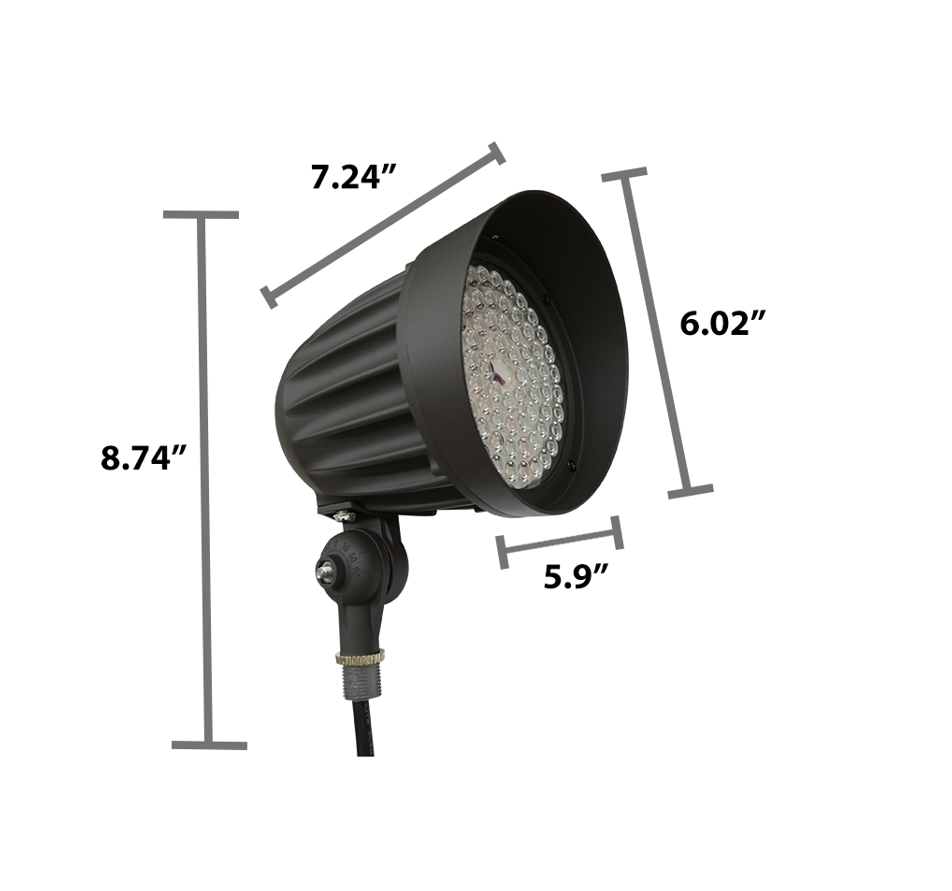 LED Bullet Flood Light, 3456 Lumen Max, Wattage, CCT and Optic Selectable, Integrated Photocell, Knuckle Mount, 120-277V, Bronze