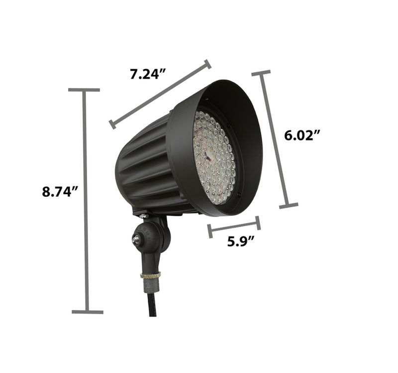 LED Bullet Flood Light, 3456 Lumen Max, Wattage, CCT and Optic Selectable, Integrated Photocell, Knuckle Mount, 120-277V, Bronze