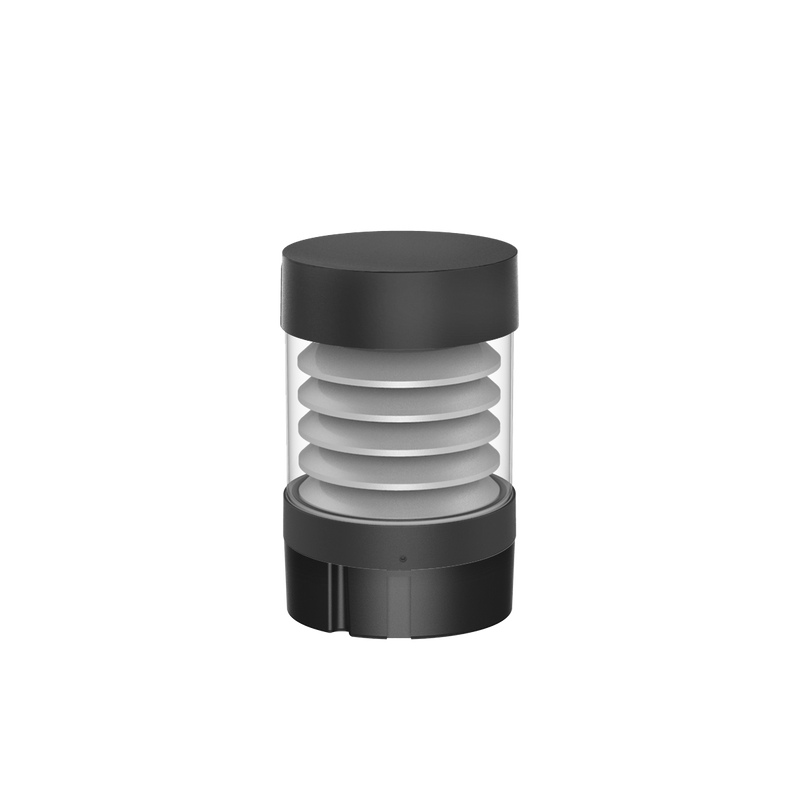Black cylindrical commercial led bollard light with louver reflector translucent glass panels and frosted diffusers