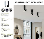 2" LED Adjustable Architectural Cylinder Light Fixture, 1080 Lumens, 12W, CCT Selectable, 120-277V, Black or White Finish