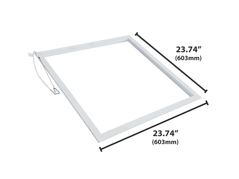 White square 2x2 led grid frame light 23.74 by 23.74 inches with 5000 lumen max and selectable wattage and cct