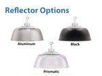 Three industrial high bay led reflectors in aluminum black and prismatic finishes for aries g6 led high bay
