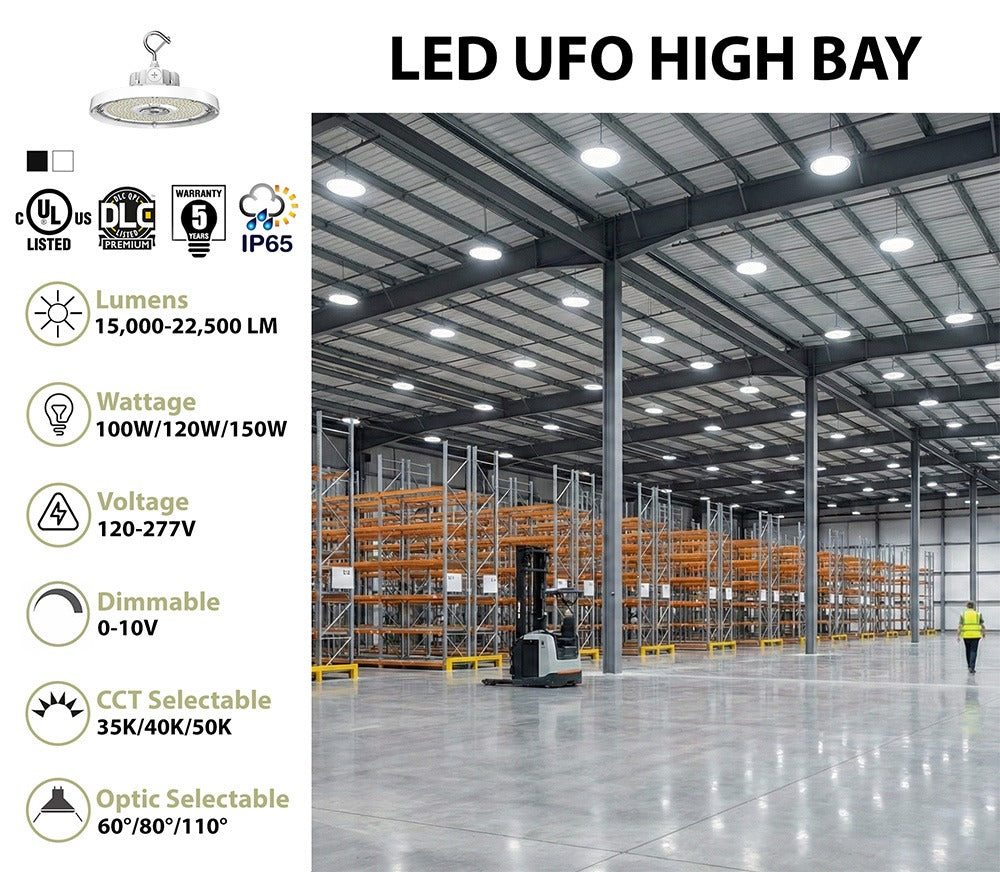 Aries g5 ufo high bay LED light with sleek circular design white finish metallic for industrial use