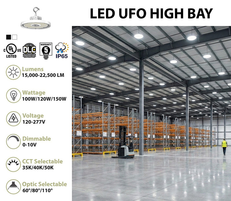 Aries g5 ufo high bay LED light with sleek circular design white finish metallic for industrial use