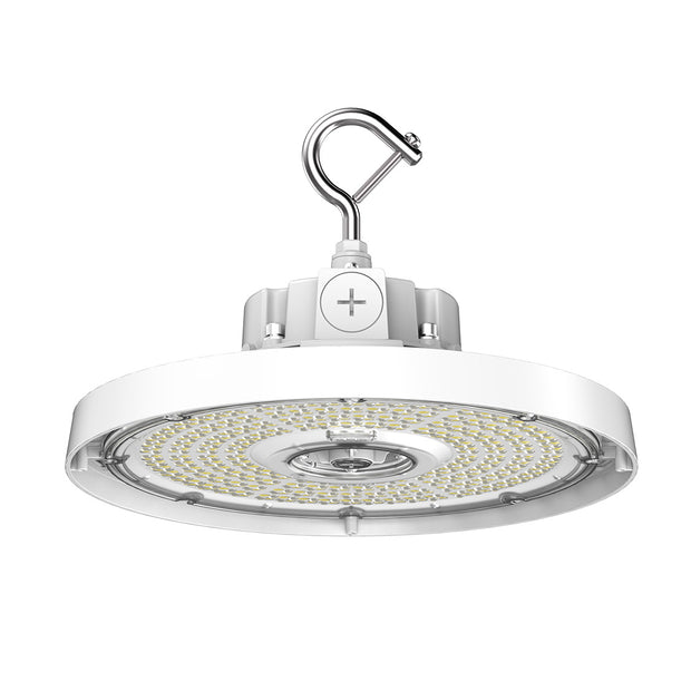 White circular led high bay light with metallic hook and bright led array for industrial use aries g6 led ufo high bay