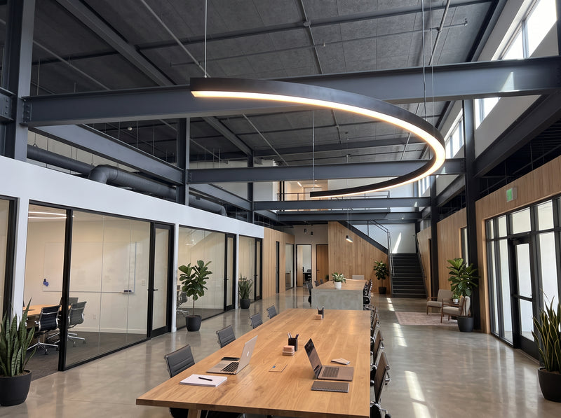 8 FT Half Circle LED Direct/Indirect Linear Light, 2" Wide, 16,800 Lumen Max, Wattage and CCT Selectable, 120-277V, White or Black Finish
