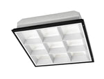 Modern 2x2 foot parabolic troffer with black frame and white diffuser tube ready for led t8 lamps