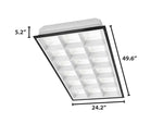 Black-framed 2x4 led parabolic panel light with 18 cell recessed lumens tube ready for led tubes use