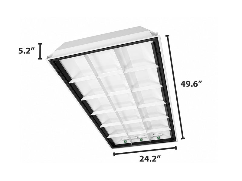 2 x 4 Foot LED Ready 18 Cell Parabolic Troffer, LED T8 Tube Ready (3 Lamps), Non-Shunted, Single/Double Ended, 120-277V