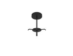 Black metal bar stool with round seat and four-legged base shown alongside led round pendant light with selectable wattage