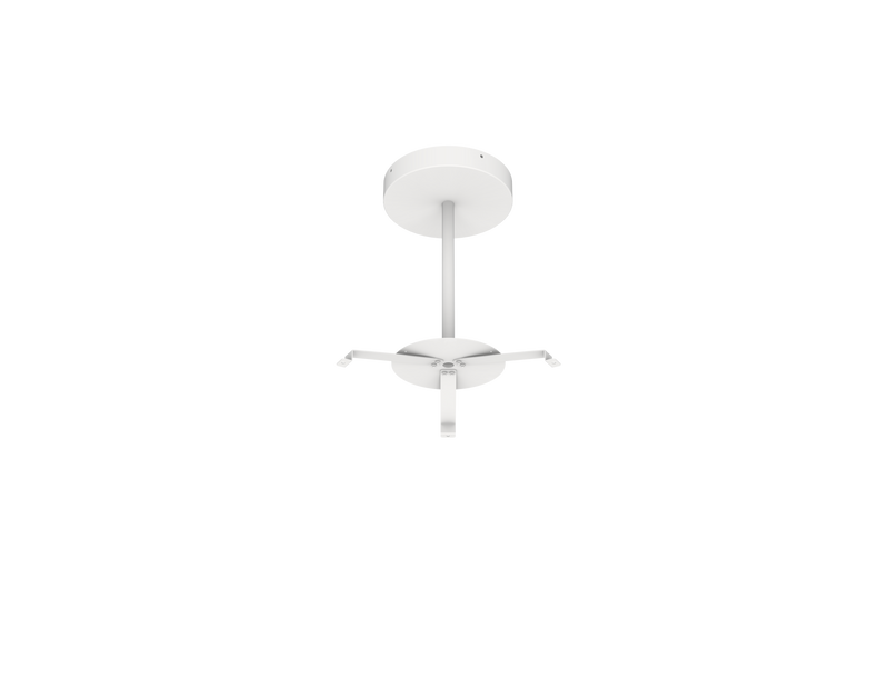 White minimalist desk lamp with four adjustable arms paired with sleek 18 inch led round pendant light in white finish