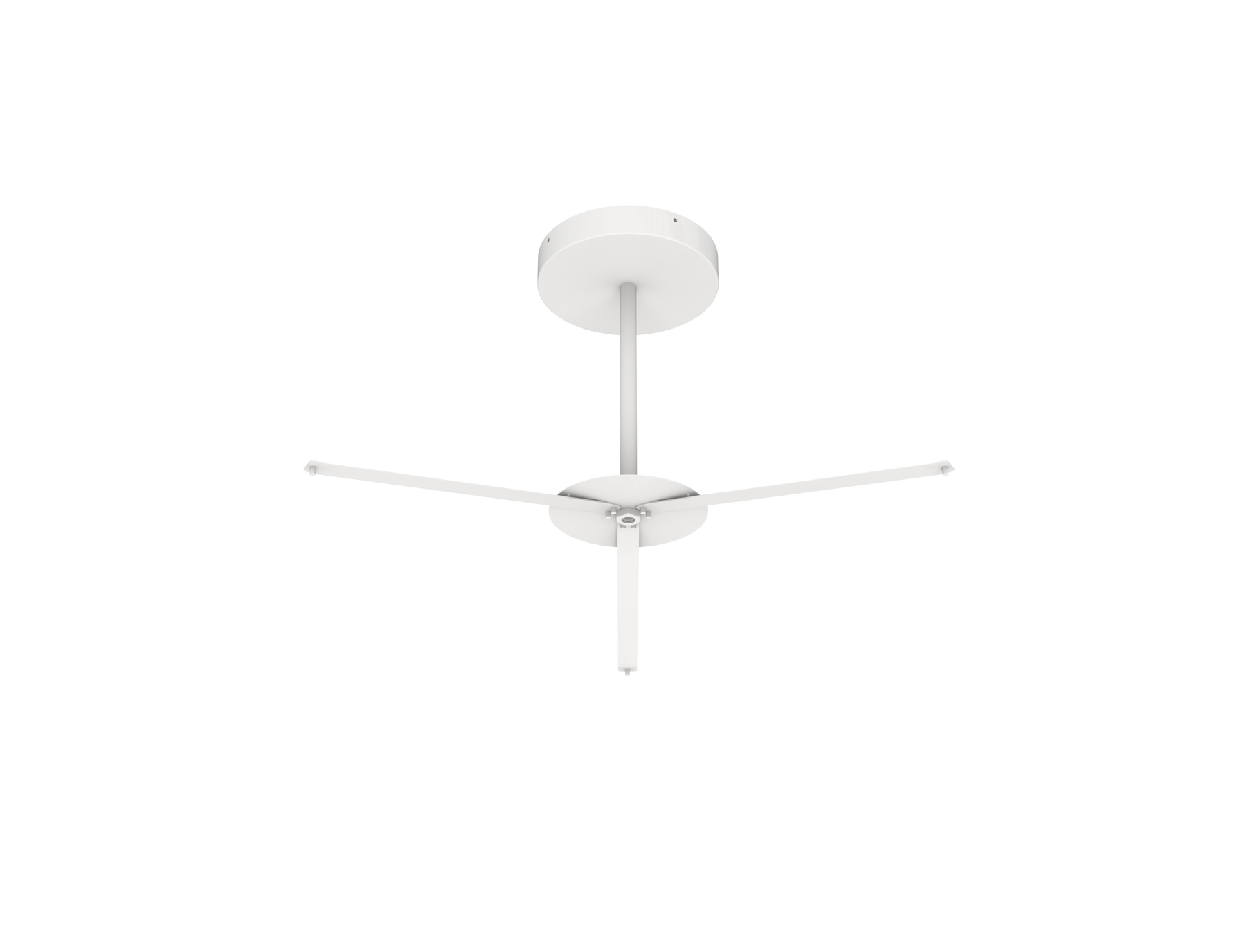 White ceiling fan with sleek minimalist design and four blades paired with 36 inch led round pendant light white finish