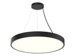 Black led round pendant light with sleek modern design and illuminated white diffuser 36 inch 15,600 lumen max