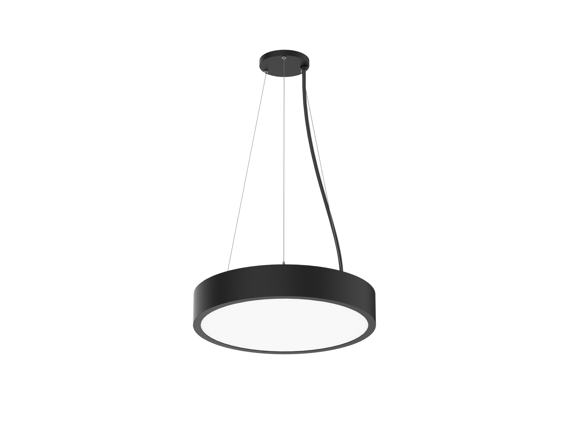 Modern black led round pendant light with sleek metallic chain and diffused white illumination for indoor use