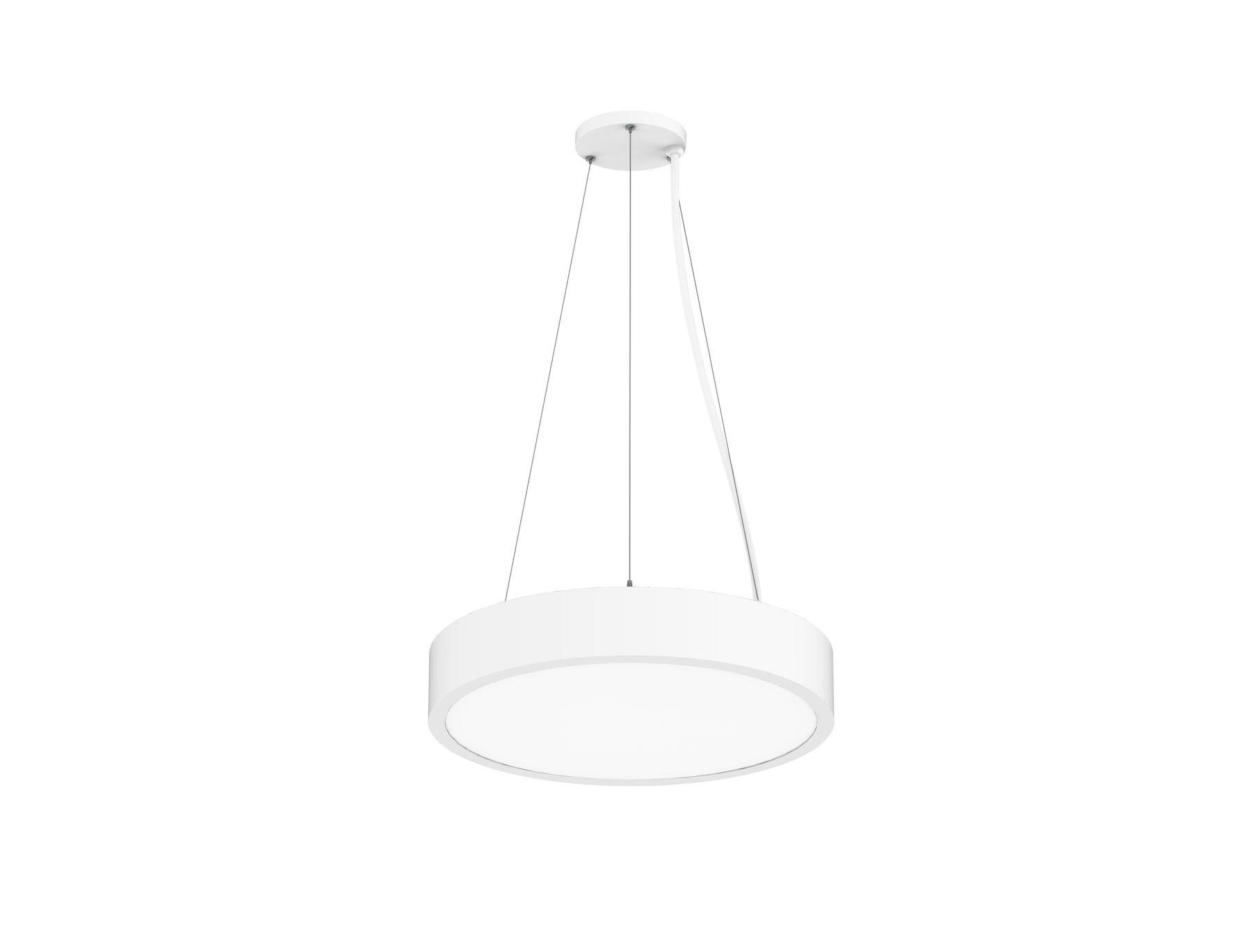 Modern white led round pendant light with sleek metallic chains and minimalist design in white finish
