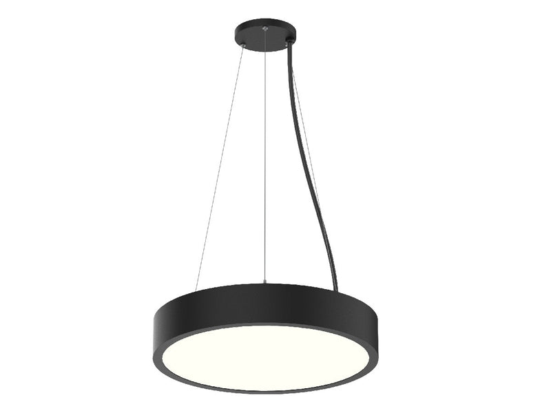 Black led round pendant light with sleek modern design and soft white illuminated ring 18 inch 4550 lumen max