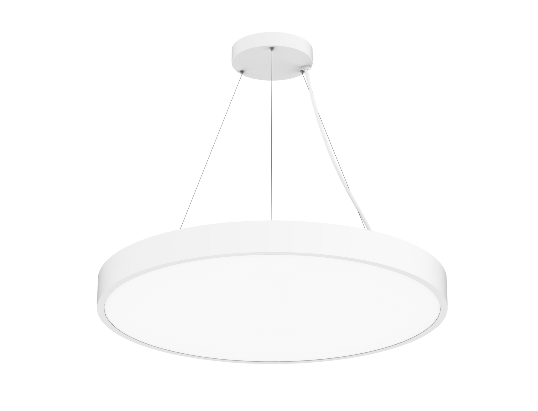 Modern white led round pendant light with chrome suspension chains and selectable wattage and cct in sleek design