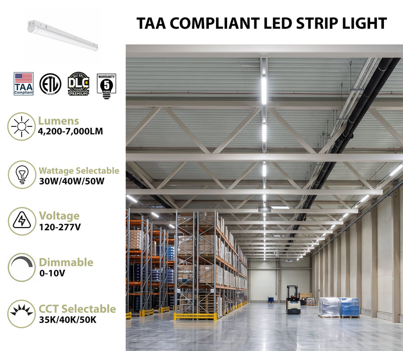 Blade 4FT LED Strip Light Fixture, 7000 Lumen Max, Wattage and CCT Selectable, 120-277V, TAA Compliant