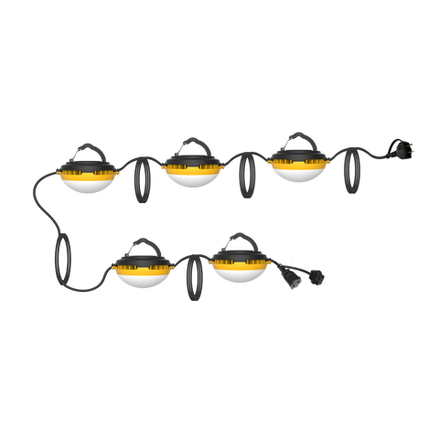 50FT Temporary LED Stringer Work Lights, 80W, 10,000 Lumens, 5000K, 120V, Set of 5