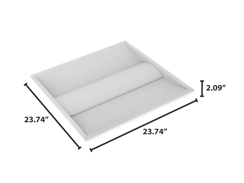 White rectangular jewelry tray with two compartments and cylindrical divider shown with 2x2 led center basket troffer