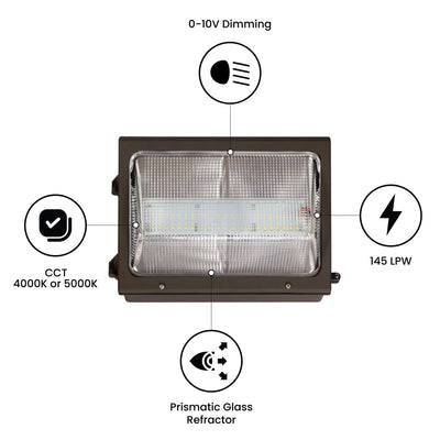 LED Wall Pack, G3, 45 Watt, 6000 Lumens, 120-277V, 4000K