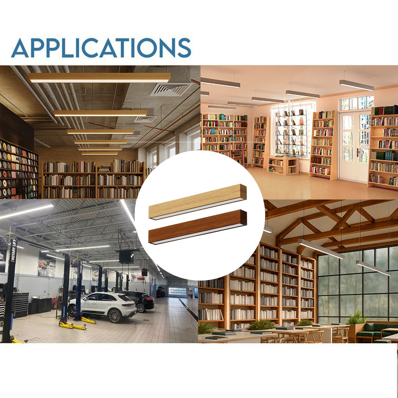 4 FT LED Direct/Indirect Suspended Linear Fixture, 5500 Lumen Max, Wattage and CCT Selectable, 120-277V, Natural or Teak Wood Finish