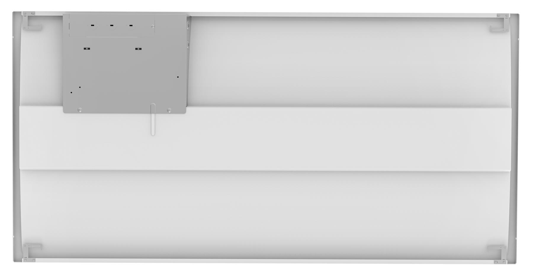 White 2 x 4 foot led center basket troffer panel light with gray mounting plate dimmable and selectable wattage