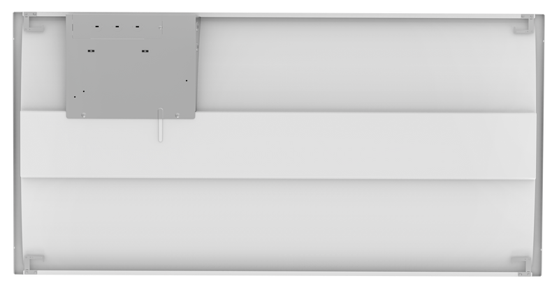 White 2 x 4 foot led center basket troffer panel light with gray mounting plate dimmable and selectable wattage