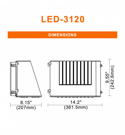 LED Full Cut Off Wall Pack, 14169 Lumen Max, Wattage 60W/80W/110W and CCT Selectable 3000K/4000K/5000K, Integrated Photocell, 120-277V