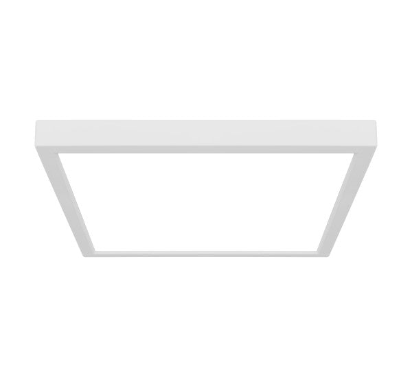 A modern square flush-mount ceiling light fixture in white, shown from a top-down perspective against a solid white background.
