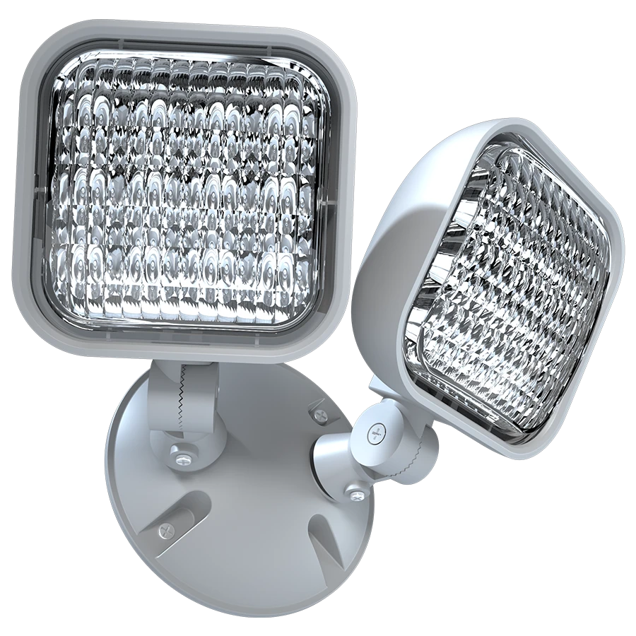 Outdoor LED Remote Double Head Emergency Light, White Finish