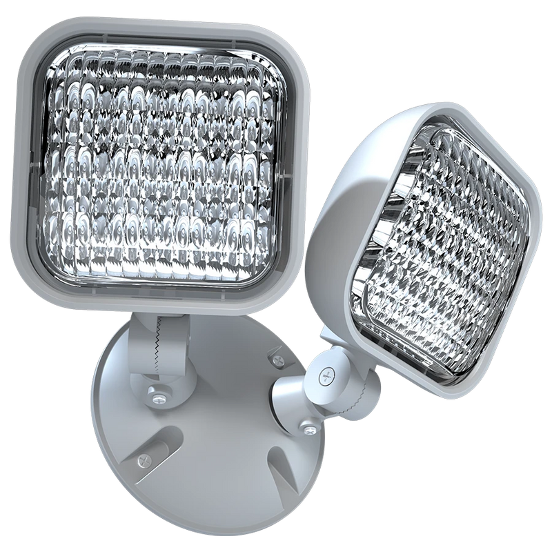 Outdoor LED Remote Double Head Emergency Light, White Finish
