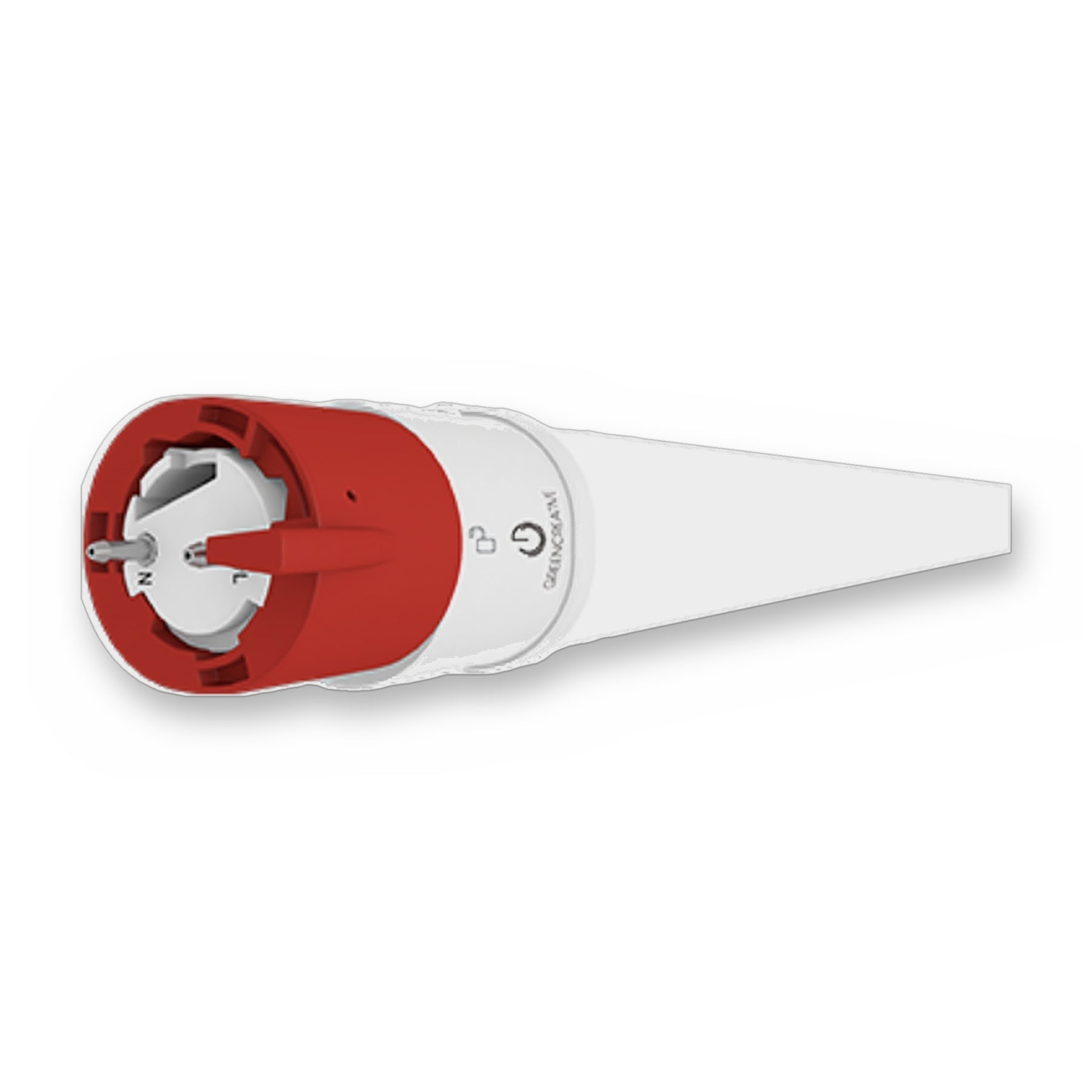 GreenCreative LED tube with red end cap and two pins marked N and L, shown at an angle on a white background