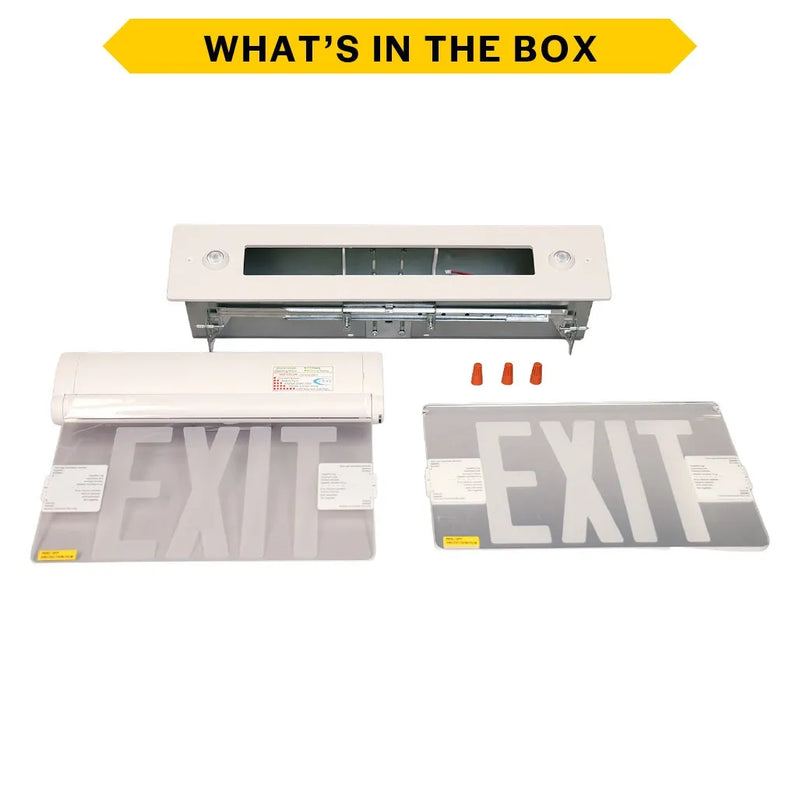 Thermoplastic and Acrylic Edgelit Combo, Selectable Red/Green Legend, Single/Double Rotating Face, White Housing, Manual or Self-Diagnostics