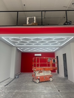 96in X 190in Hexagon Car Shop Decorative Light Kit with Frame, 69,420 Lumens, 534W, 6500K, 120-277V