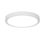 A minimalist white circular flush-mount ceiling light fixture shown against a solid white background.