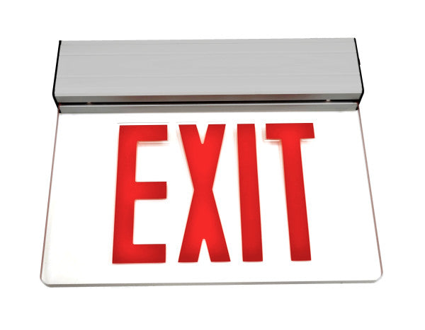 Edge-Lit LED Emergency Exit Sign, Clear with Green or Red Lettering, 120-277V