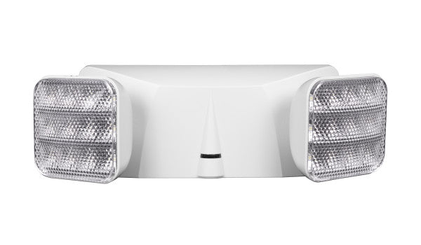 A white emergency exit light switch with two illuminated prismatic side lights, shown against a plain white background.
